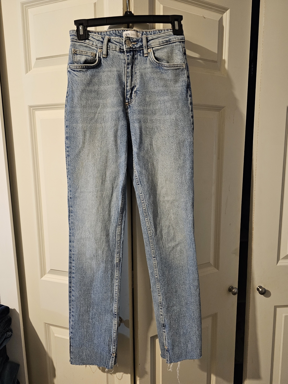 Zara Light Blue High-Rise Straight-Leg Jeans